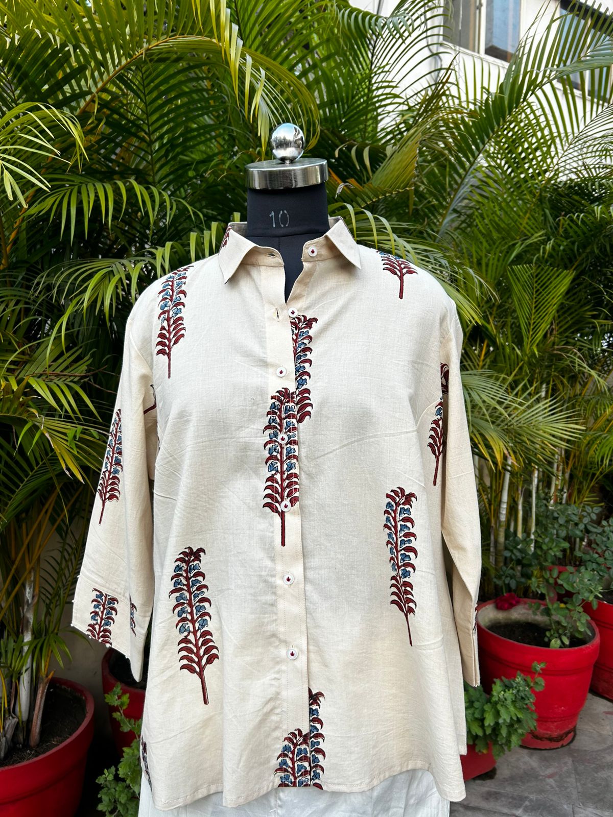 Pure Ajrakh cotton shirt - White