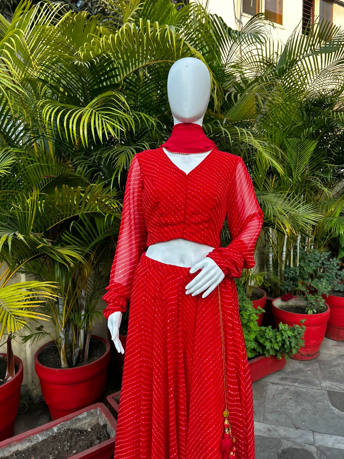 Red lehriya lehenga choli with Duppata