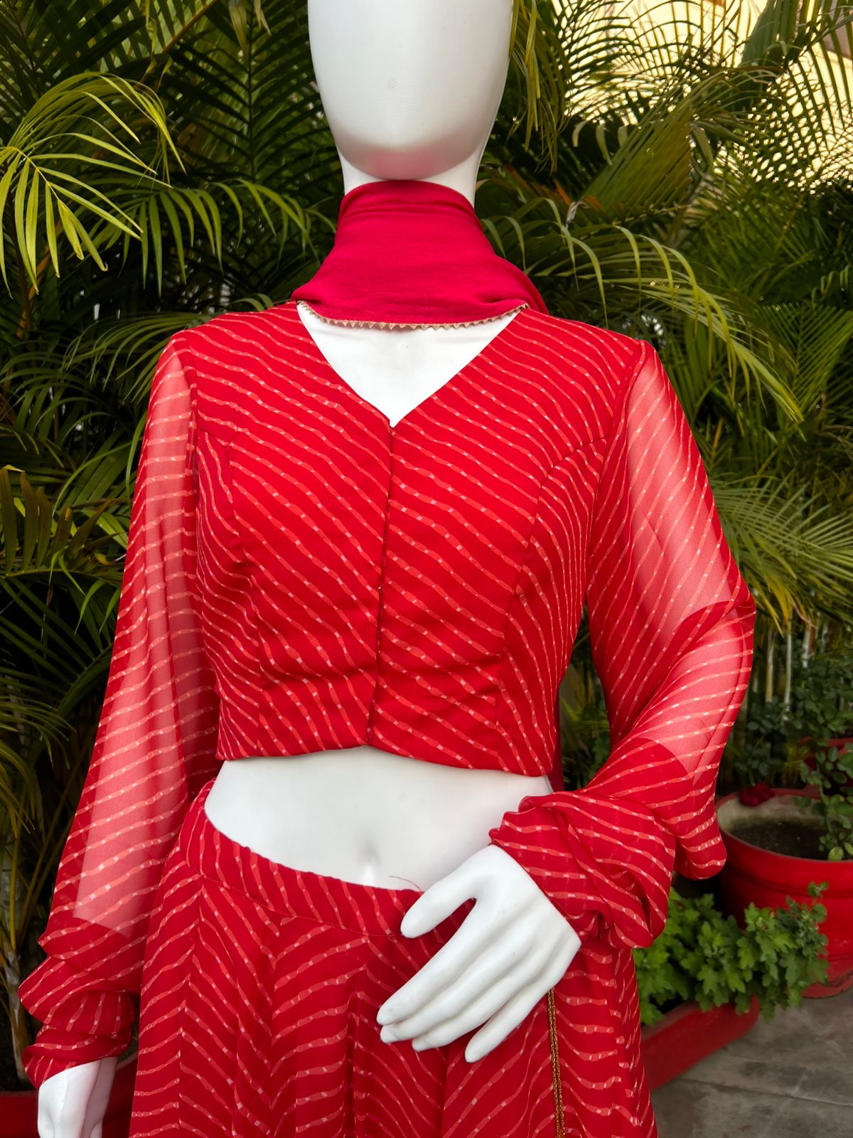 Red lehriya lehenga choli with Duppata