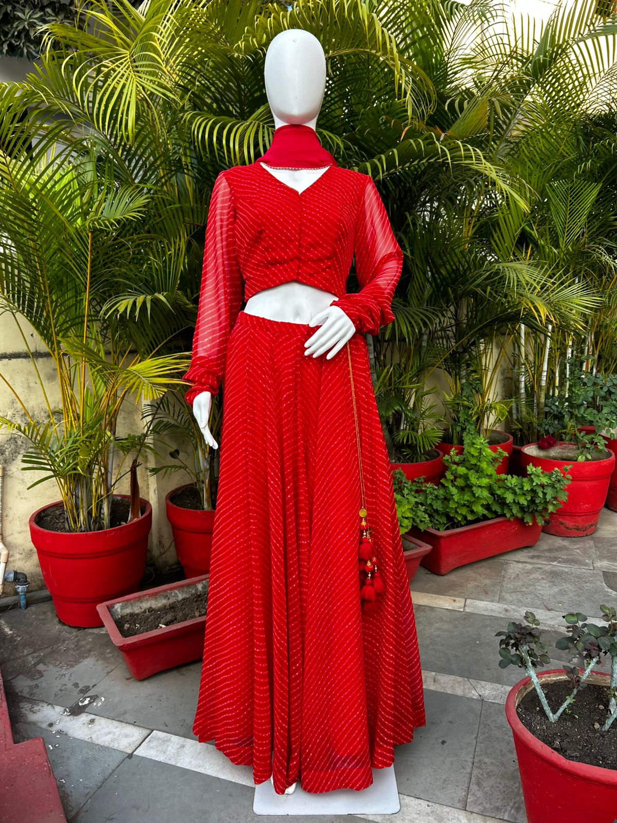 Red lehriya lehenga choli with Duppata