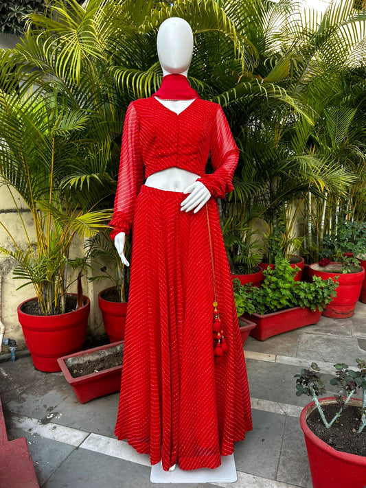 Red lehriya lehenga choli with Duppata
