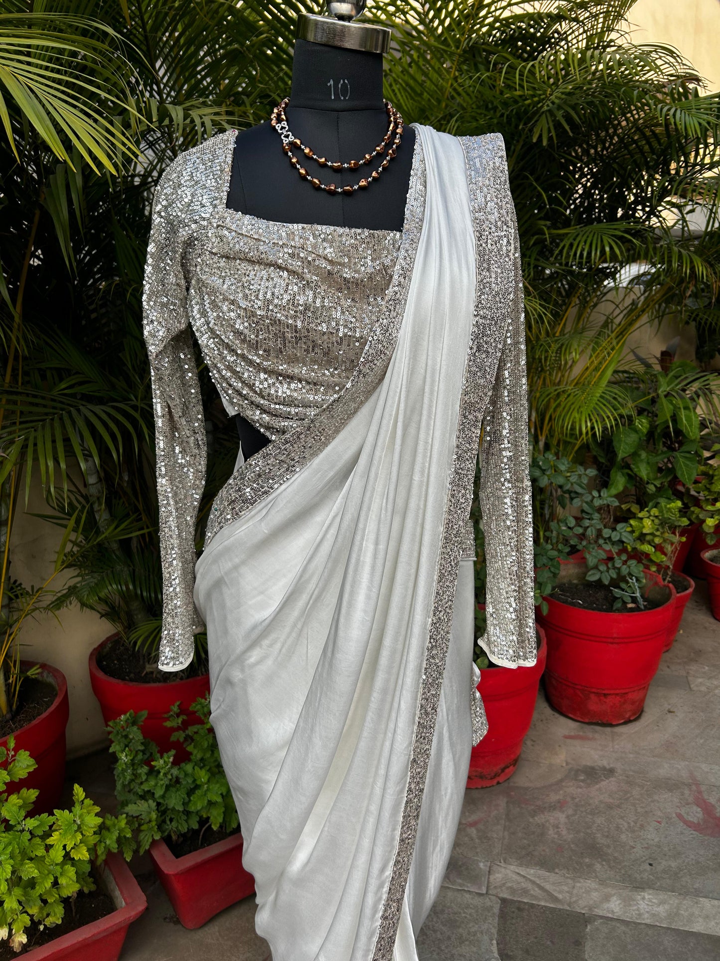 Sequin partywear saree with Stitched blouse