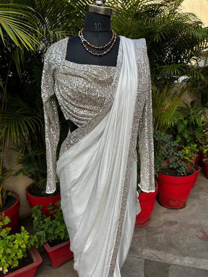 Sequin partywear saree with Stitched blouse