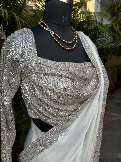 Sequin partywear saree with Stitched blouse