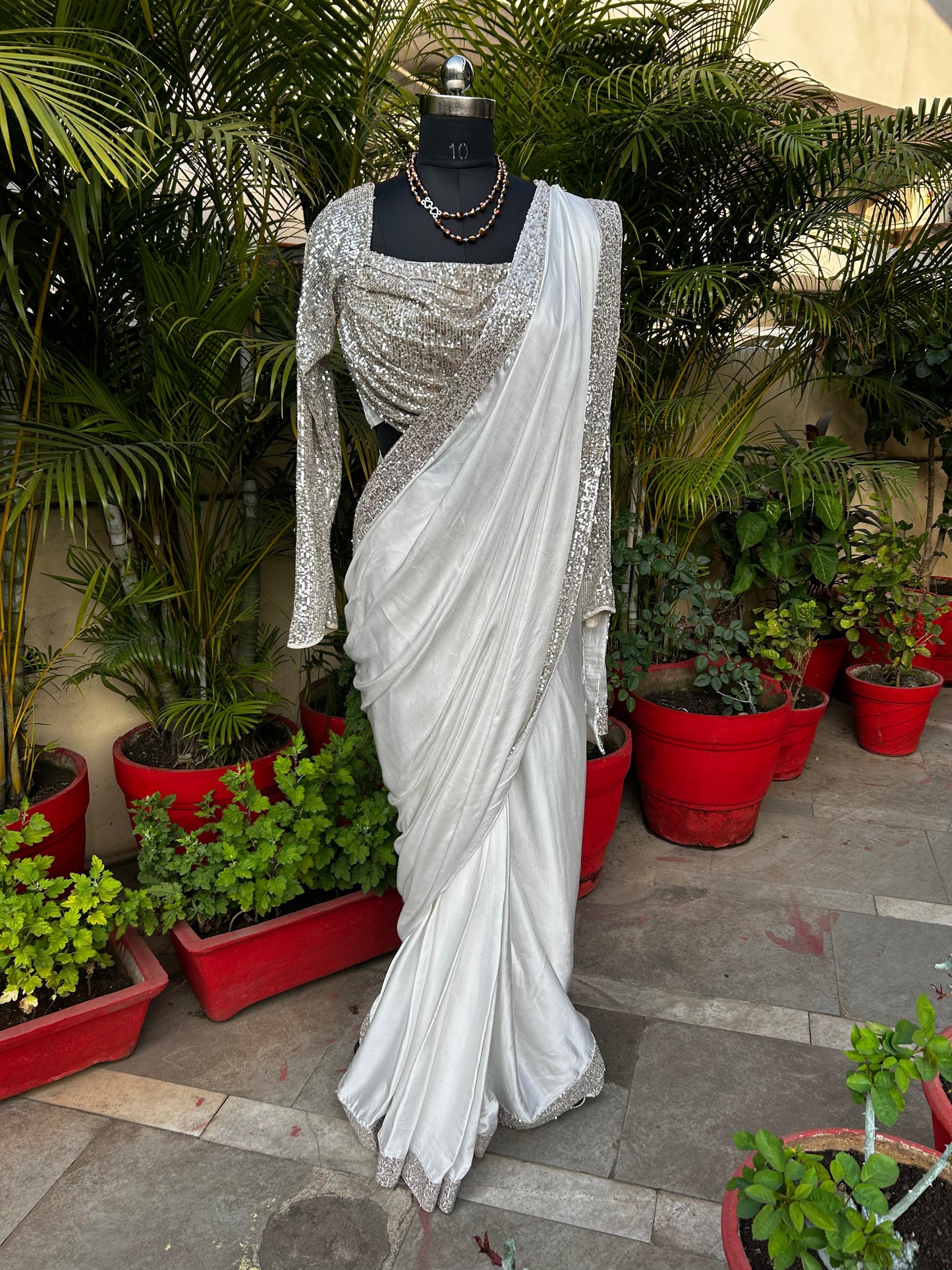 Sequin partywear saree with Stitched blouse