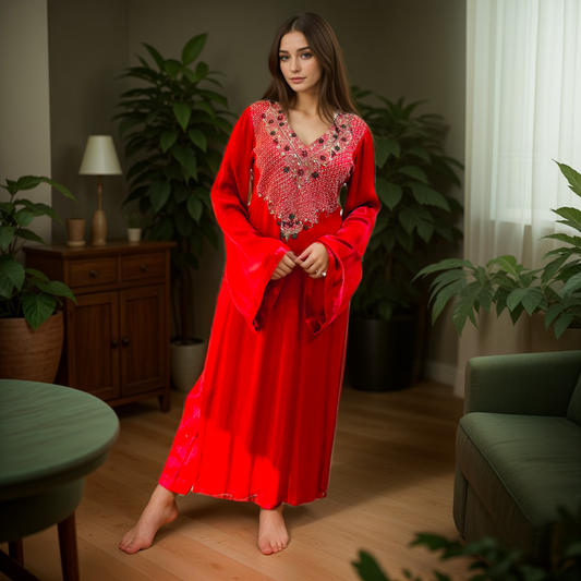 Red Jardosi handwork Pakistani suit