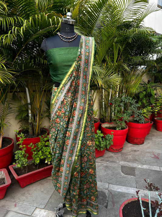 Pure Maheshwari silk saree with Unstitched blouse fabric